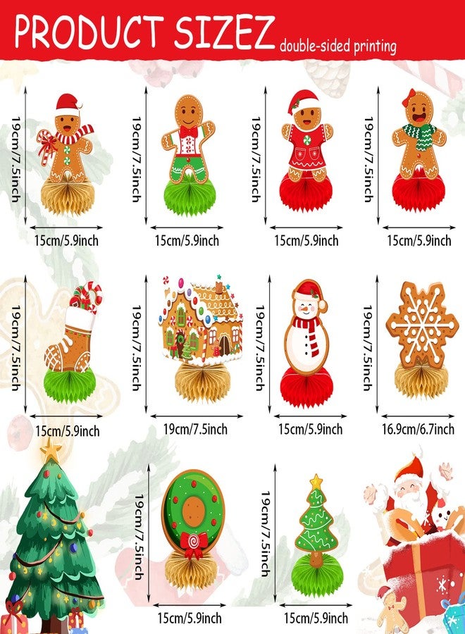 ABURRORI 10 Pieces Christmas Gingerbread Man Party Ornaments Decorations Merry Xmas Gingerbread Man Snowflake Snowman Party Honeycomb Centerpieces Christmas Party Table Toppers Double Sided Décor for Merry - Image 2